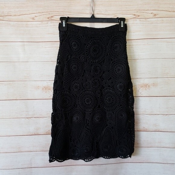 Rare! Orley 100% Silk Crochet Knit Lined A-Line Skirt - Picture 1 of 6